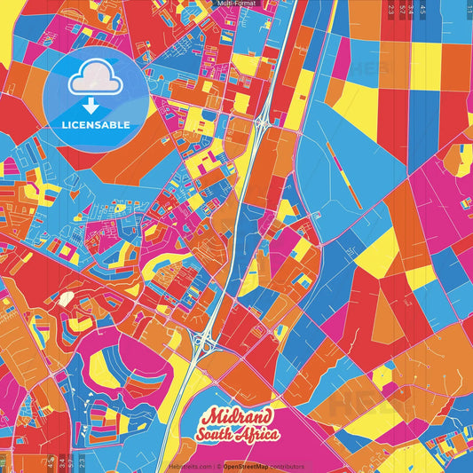 Midrand, South Africa Crazy Colorful Street Map Poster Template