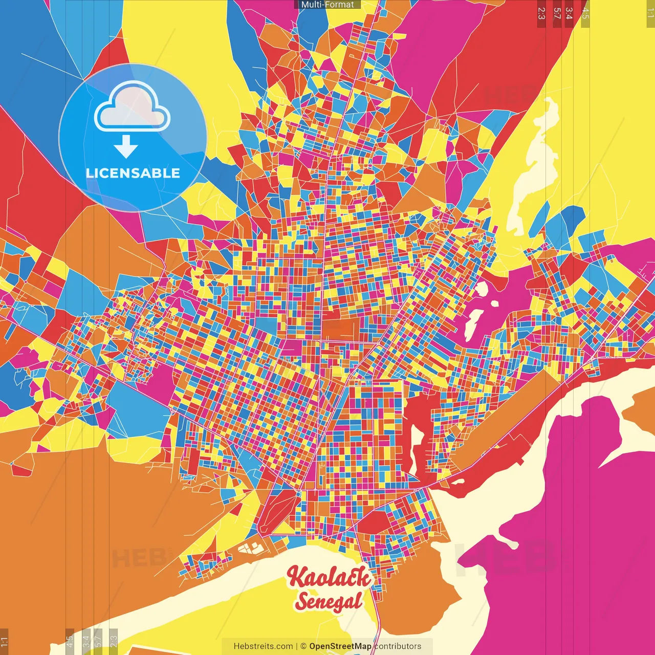 Kaolack, Senegal Crazy Colorful Street Map Poster Template