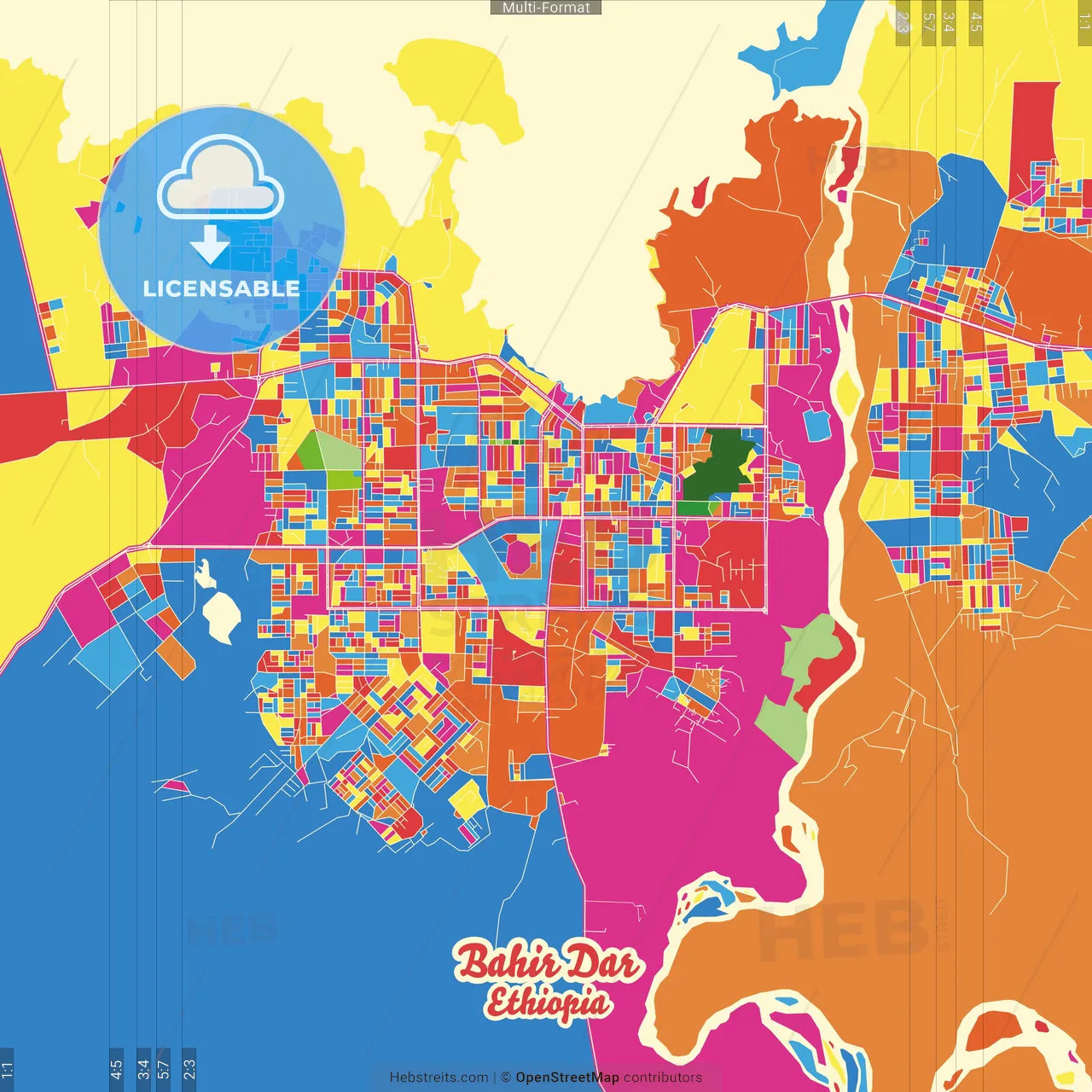 Bahir Dar, Ethiopia Crazy Colorful Street Map Poster Template