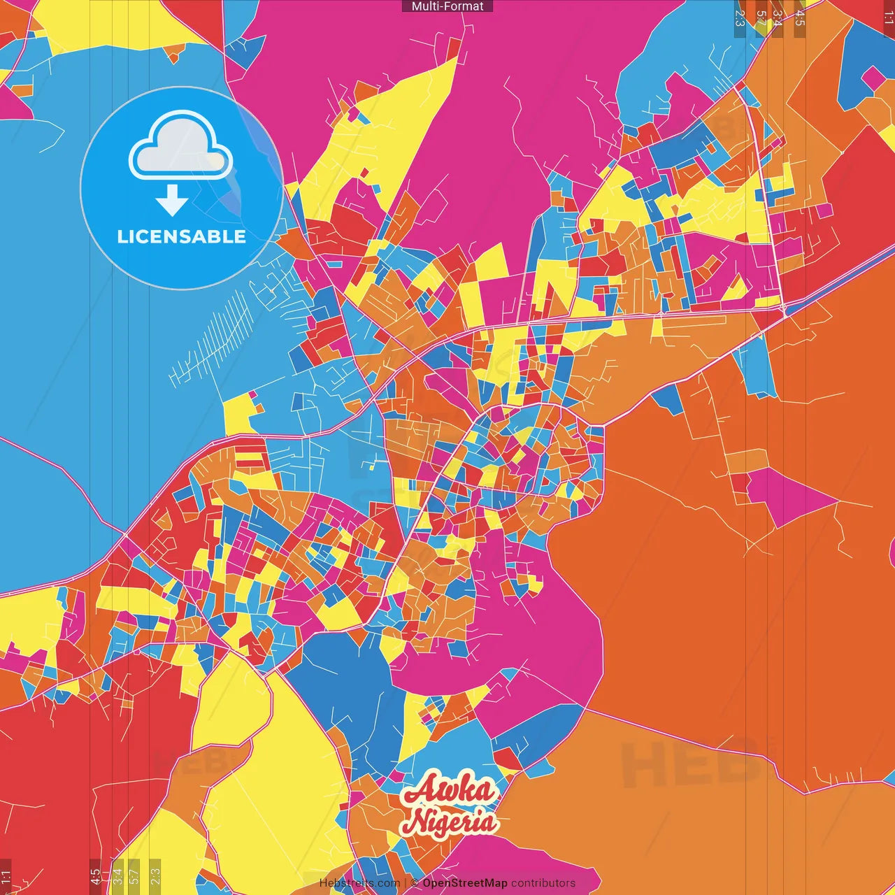 Awka, Nigeria Crazy Colorful Street Map Poster Template