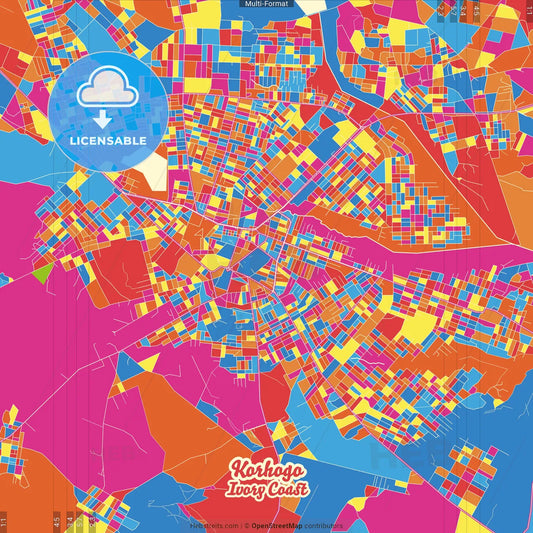 Korhogo, Ivory Coast Crazy Colorful Street Map Poster Template