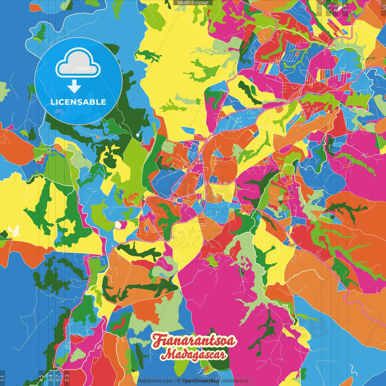 Fianarantsoa, Madagascar Crazy Colorful Street Map Poster Template