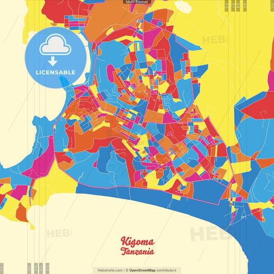 Kigoma, Tanzania Crazy Colorful Street Map Poster Template