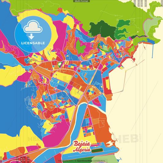 Bejaia, Algeria Crazy Colorful Street Map Poster Template