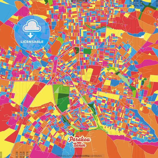 Parakou, Benin Crazy Colorful Street Map Poster Template
