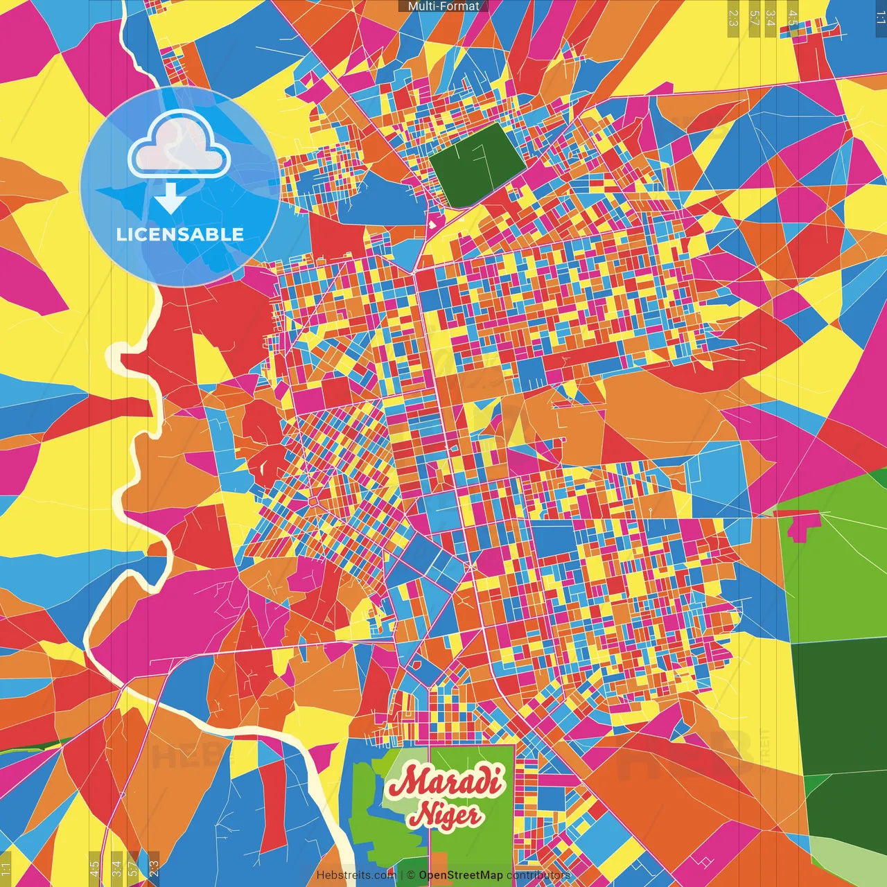 Maradi, Niger Crazy Colorful Street Map Poster Template