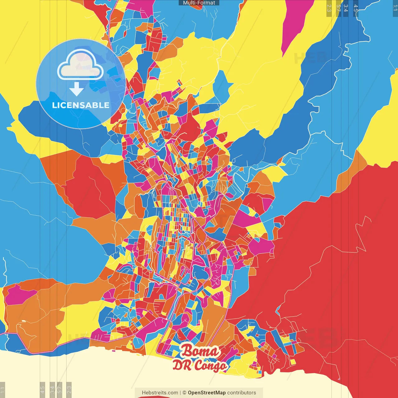 Boma, DR Congo Crazy Colorful Street Map Poster Template