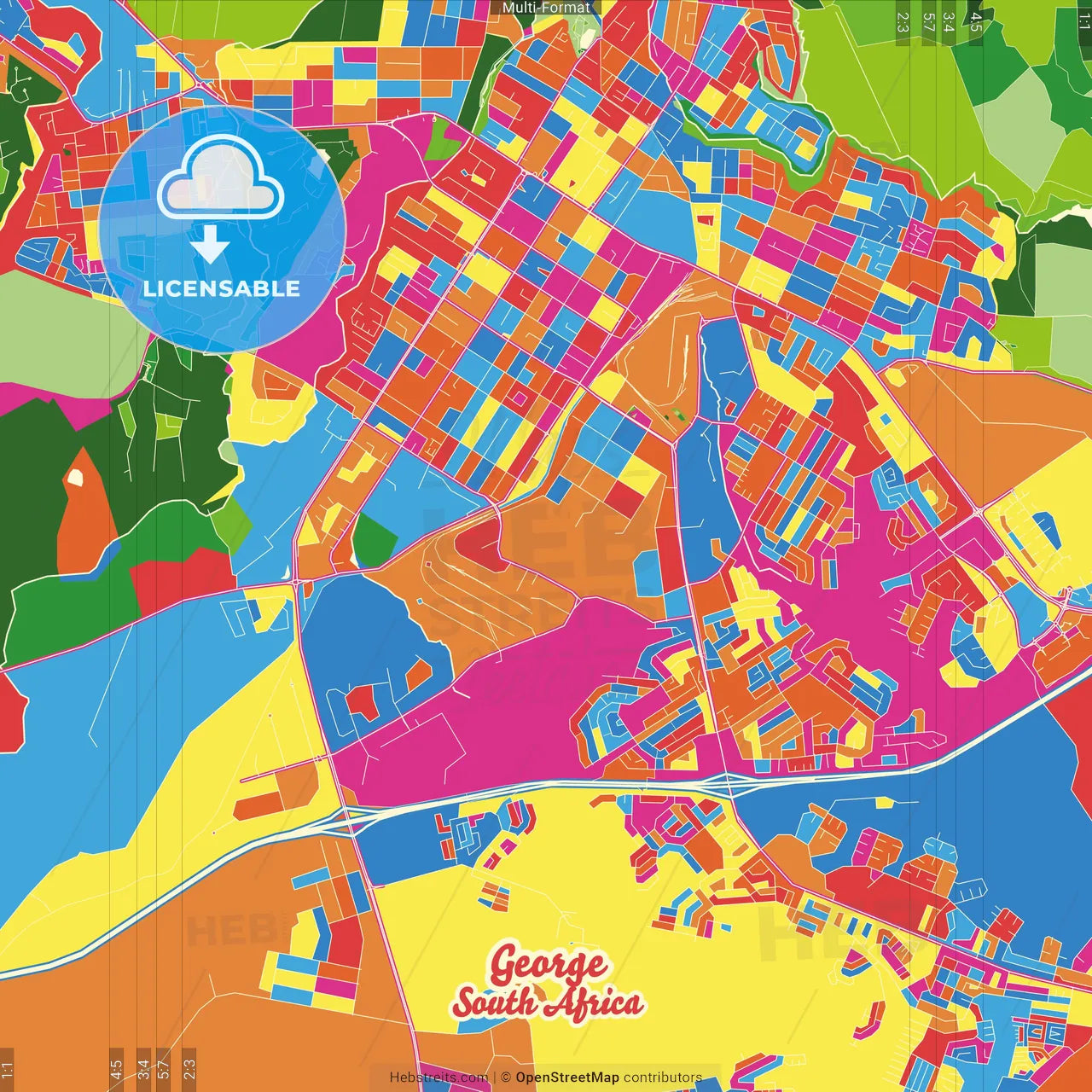 George, South Africa Crazy Colorful Street Map Poster Template
