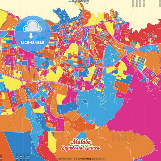 Malabo, Equatorial Guinea Crazy Colorful Street Map Poster Template