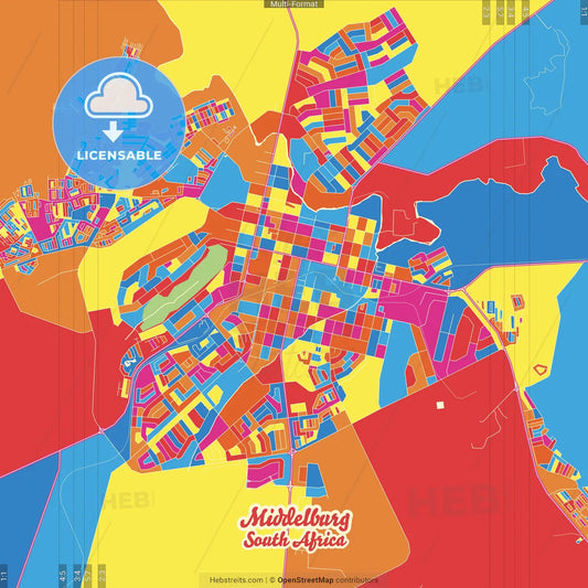 Middelburg, South Africa Crazy Colorful Street Map Poster Template