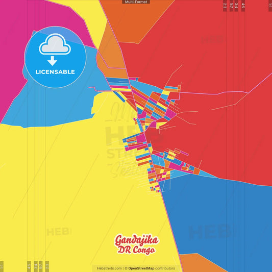 Gandajika, DR Congo Crazy Colorful Street Map Poster Template