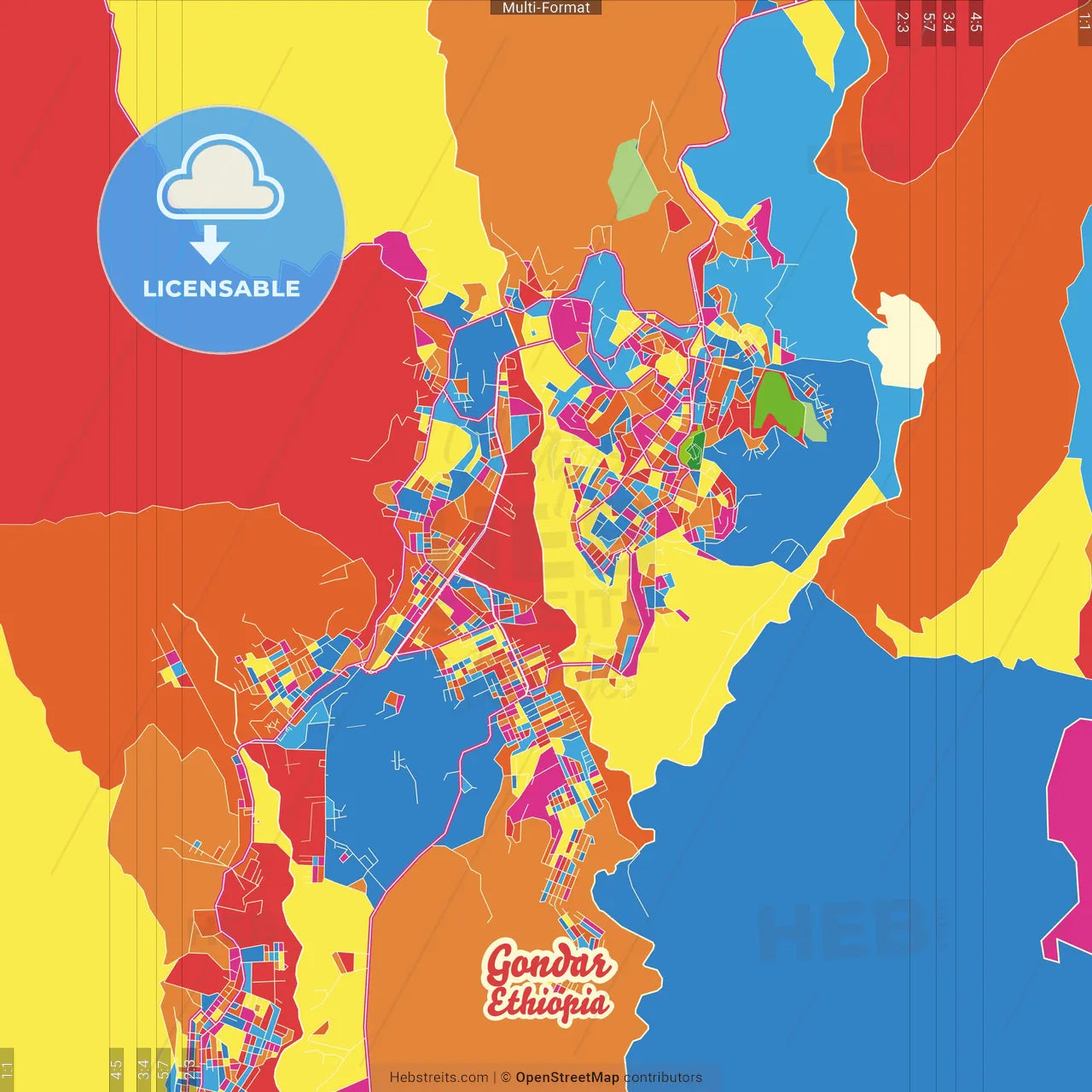 Gondar, Ethiopia Crazy Colorful Street Map Poster Template