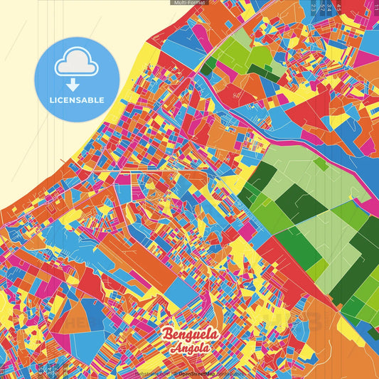 Benguela, Angola Crazy Colorful Street Map Poster Template