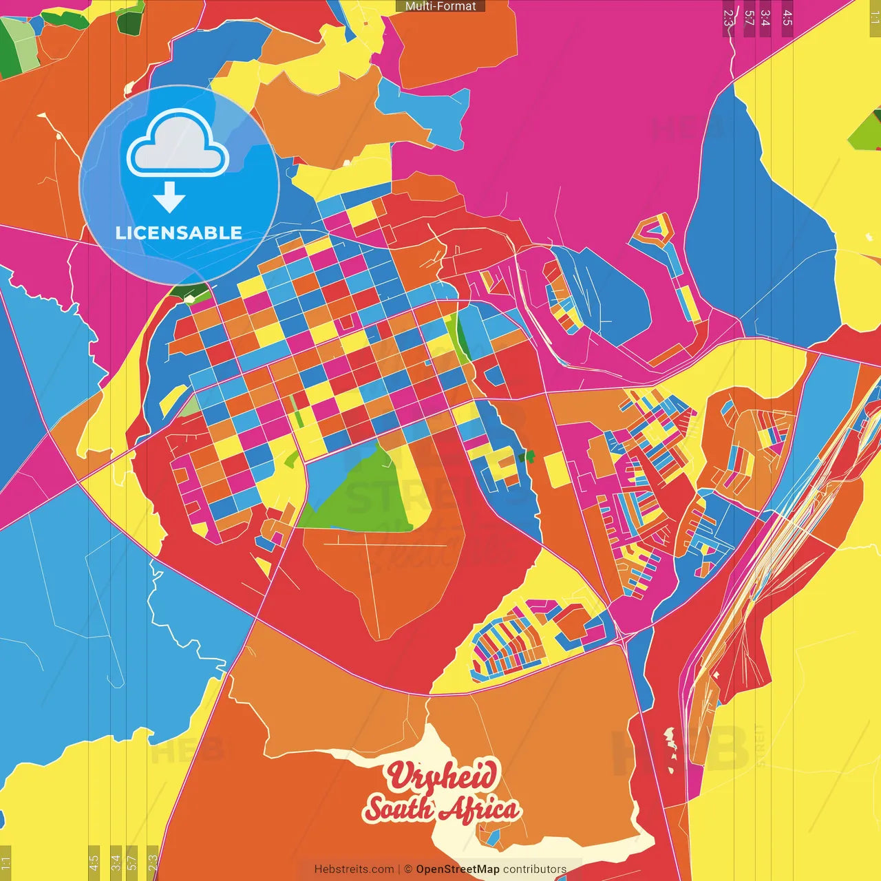 Vryheid, South Africa Crazy Colorful Street Map Poster Template
