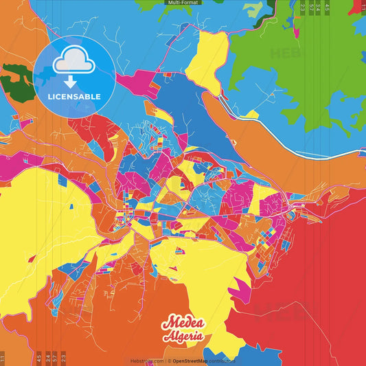 Medea, Algeria Crazy Colorful Street Map Poster Template