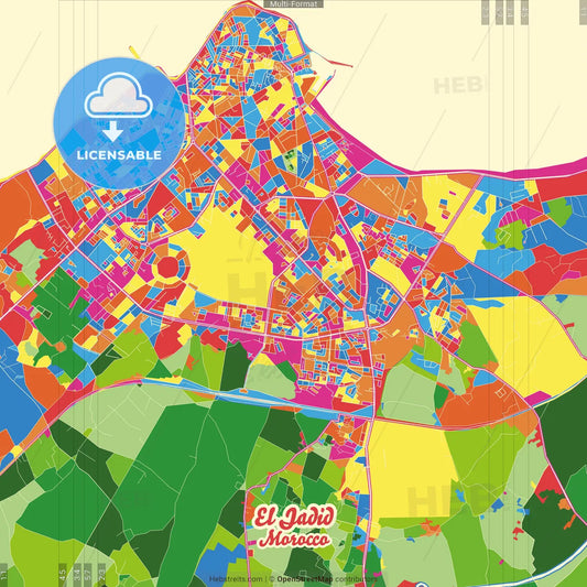 El Jadid, Morocco Crazy Colorful Street Map Poster Template