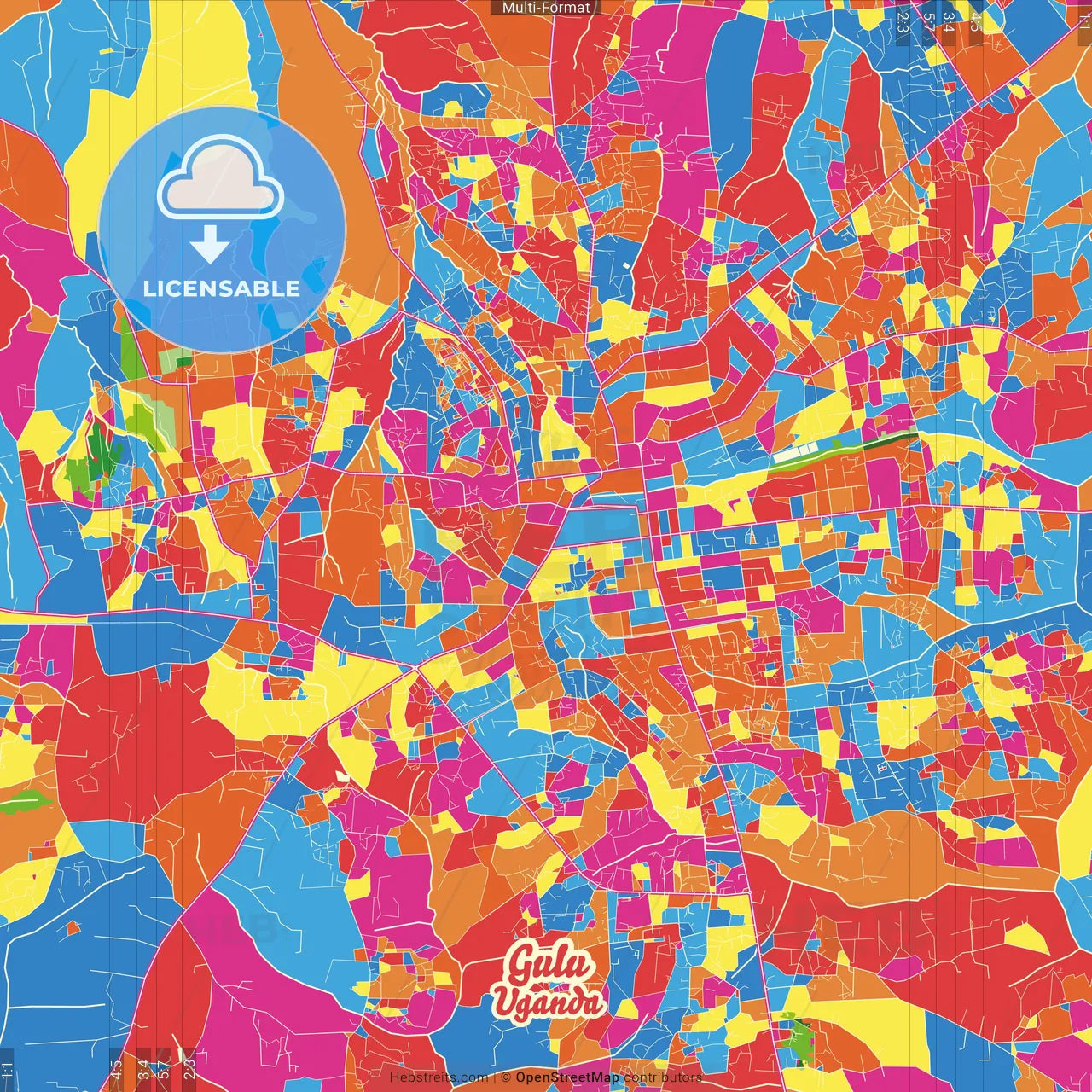 Gulu, Uganda Crazy Colorful Street Map Poster Template