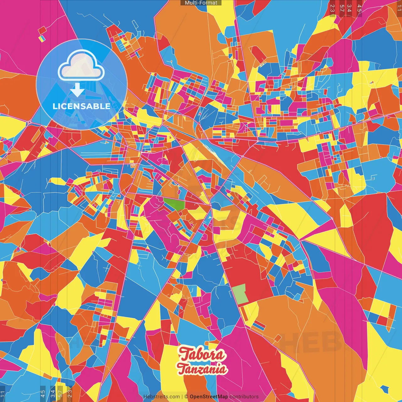 Tabora, Tanzania Crazy Colorful Street Map Poster Template