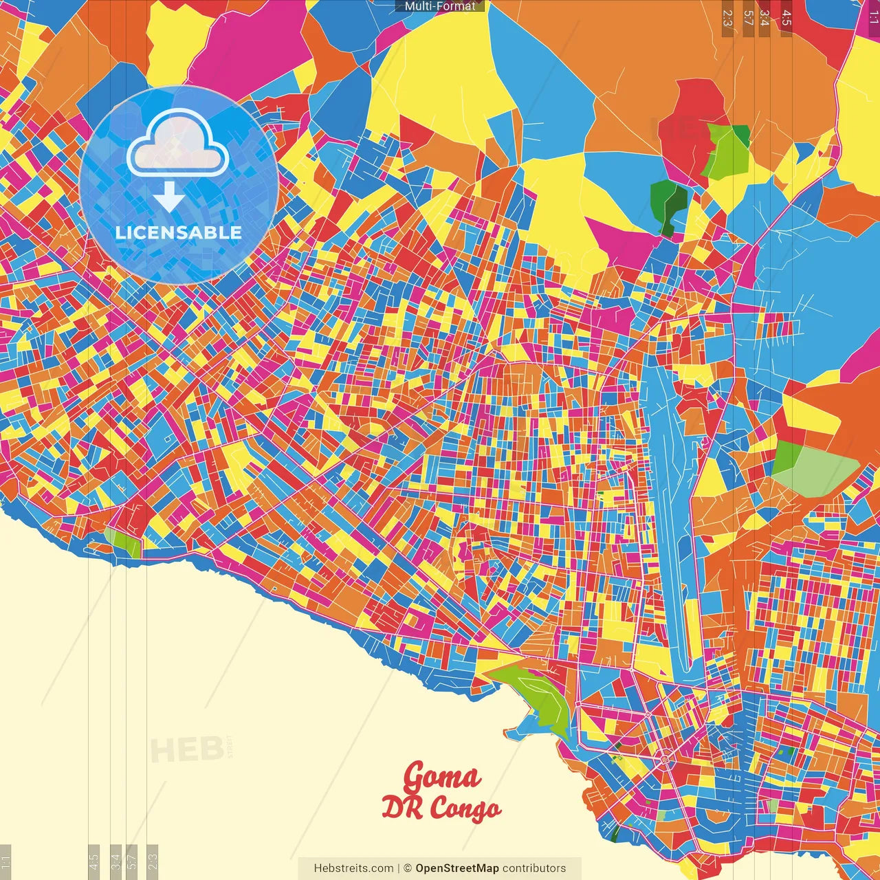 Goma, DR Congo Crazy Colorful Street Map Poster Template