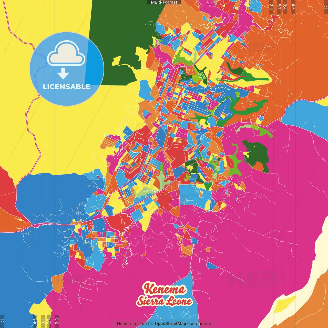 Kenema, Sierra Leone Crazy Colorful Street Map Poster Template