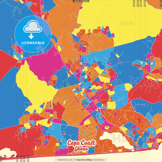 Cape Coast, Ghana Crazy Colorful Street Map Poster Template