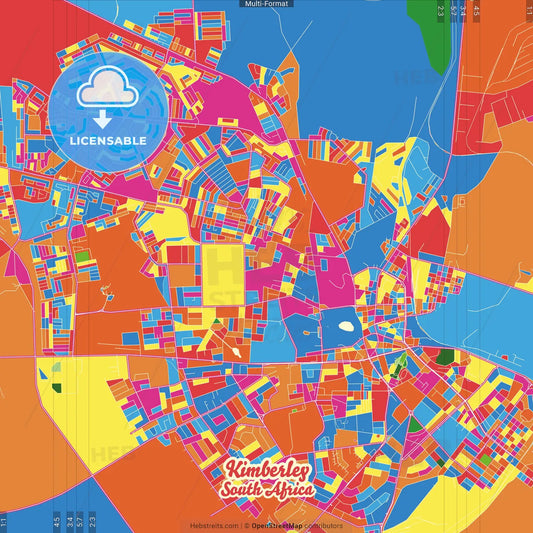 Kimberley, South Africa Crazy Colorful Street Map Poster Template
