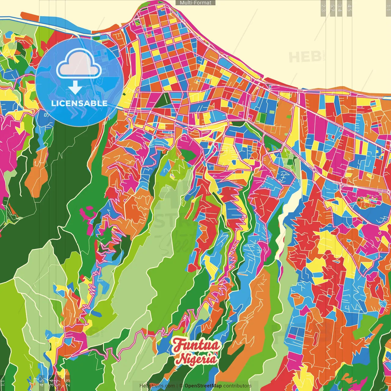 Funtua, Nigeria Crazy Colorful Street Map Poster Template