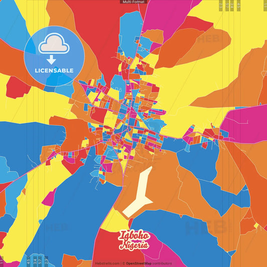 Igboho, Nigeria Crazy Colorful Street Map Poster Template