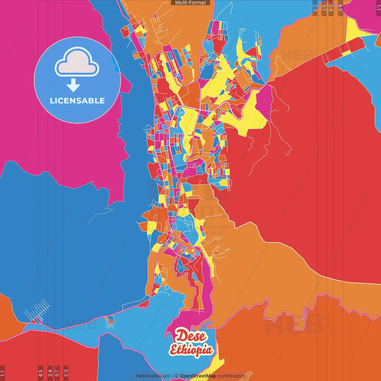 Dese, Ethiopia Crazy Colorful Street Map Poster Template