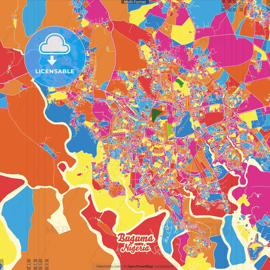 Buguma, Nigeria Crazy Colorful Street Map Poster Template