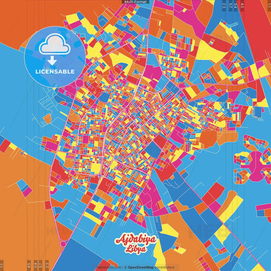 Ajdabiya, Libya Crazy Colorful Street Map Poster Template