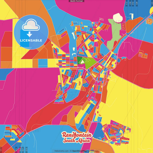 Randfontein, South Africa Crazy Colorful Street Map Poster Template