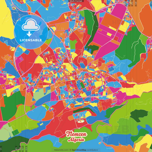 Tlemcen, Algeria Crazy Colorful Street Map Poster Template