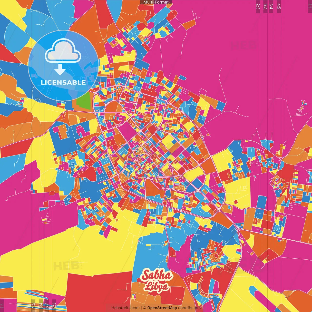 Sabha, Libya Crazy Colorful Street Map Poster Template