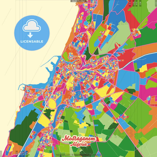 Mostaganem, Algeria Crazy Colorful Street Map Poster Template