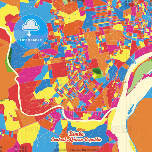Bimbo, Central African Republic Crazy Colorful Street Map Poster Template