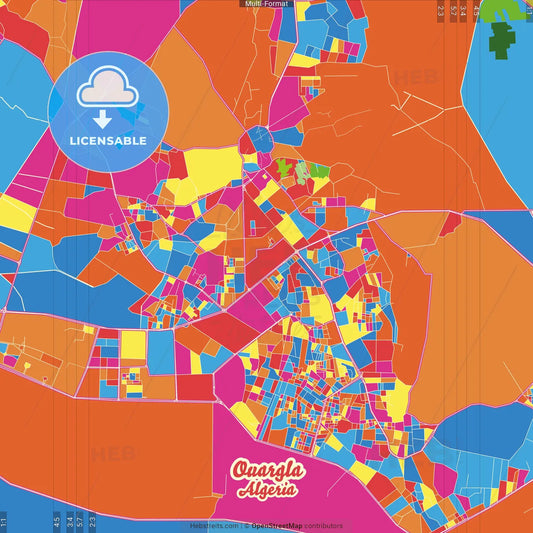 Ouargla, Algeria Crazy Colorful Street Map Poster Template