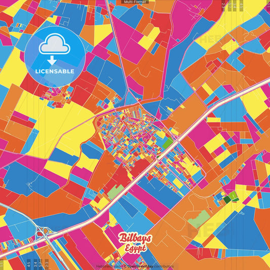 Bilbays, Egypt Crazy Colorful Street Map Poster Template