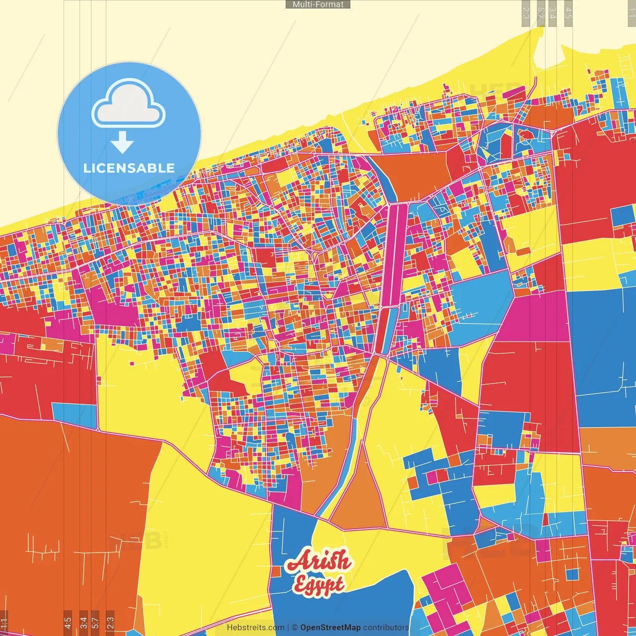 Arish, Egypt Crazy Colorful Street Map Poster Template