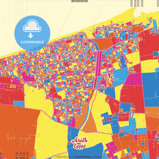Arish, Egypt Crazy Colorful Street Map Poster Template