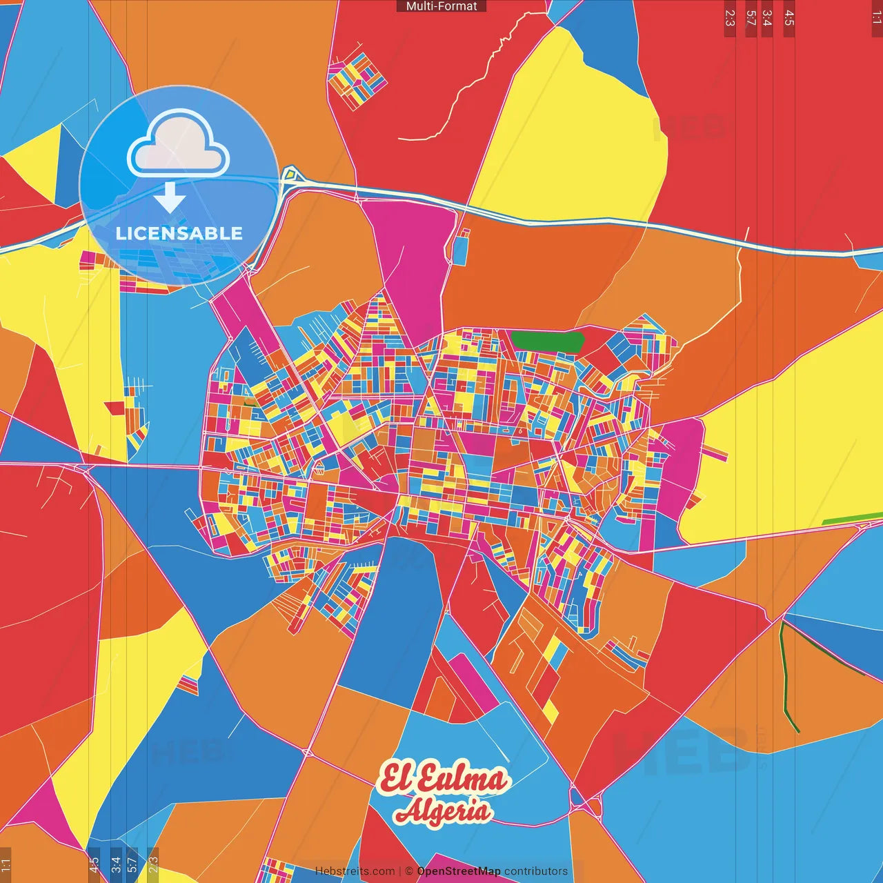 El Eulma, Algeria Crazy Colorful Street Map Poster Template