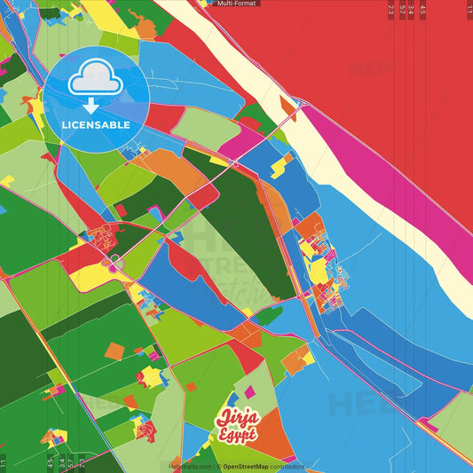 Jirja, Egypt Crazy Colorful Street Map Poster Template