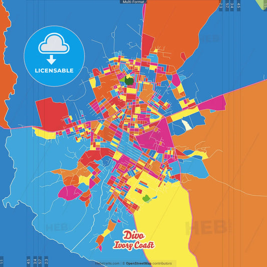 Divo, Ivory Coast Crazy Colorful Street Map Poster Template