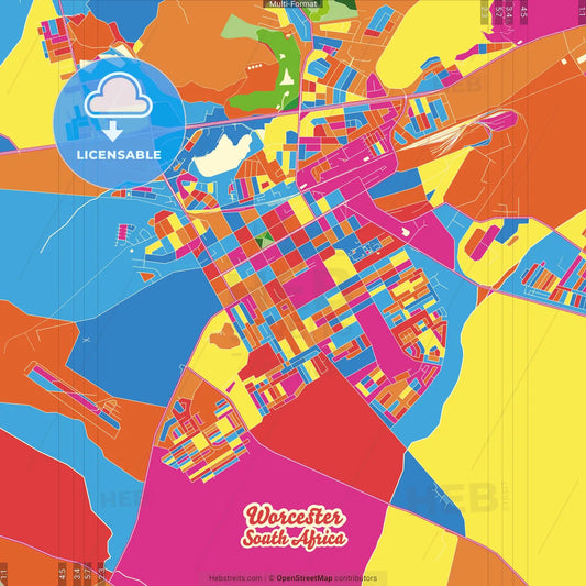 Worcester, South Africa Crazy Colorful Street Map Poster Template