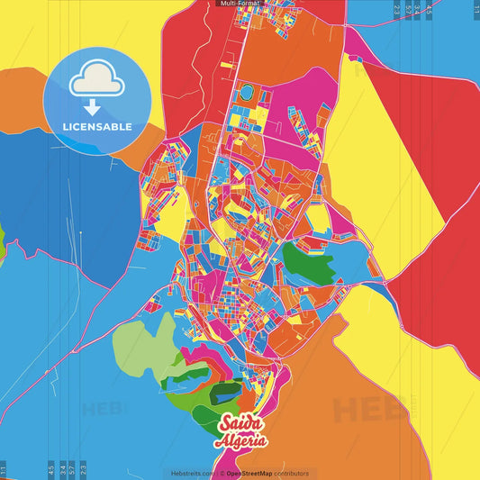 Saida, Algeria Crazy Colorful Street Map Poster Template