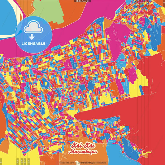 Xai-Xai, Mozambique Crazy Colorful Street Map Poster Template