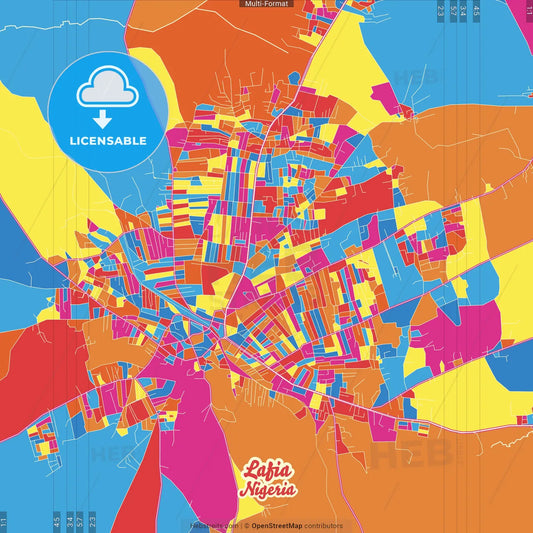 Lafia, Nigeria Crazy Colorful Street Map Poster Template