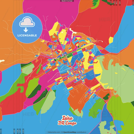 Isiro, DR Congo Crazy Colorful Street Map Poster Template