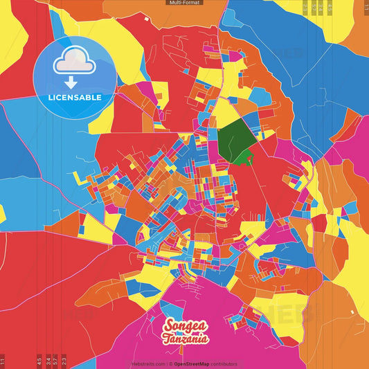 Songea, Tanzania Crazy Colorful Street Map Poster Template