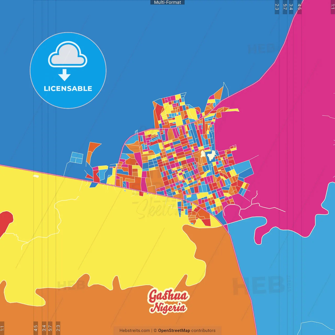 Gashua, Nigeria Crazy Colorful Street Map Poster Template